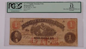 Richmond. VA - Banconota del Tesoro della Virginia da $1 1862 - PCGS fine 12 apparenti - Foto 1 di 2