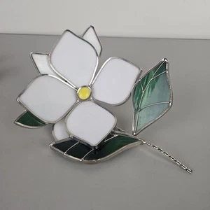 Vintage White Stained Glass Magnolia Flower Figure Free Standing 5" X 8" - Picture 1 of 9