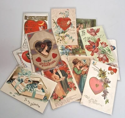 LOTE VINTAGE DE 15 POSTALES DE SAN VALENTÍN, INDIVISAS, DORSOS DIVIDIDOS, ALGUNAS EN RELIEVE Foto 1 de 4