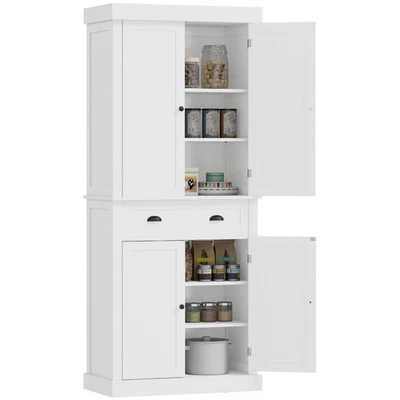 HOMCOM Freestanding Kitchen Pantry Cupboard Storage Cabinet with Doors White - Image 1 of 4