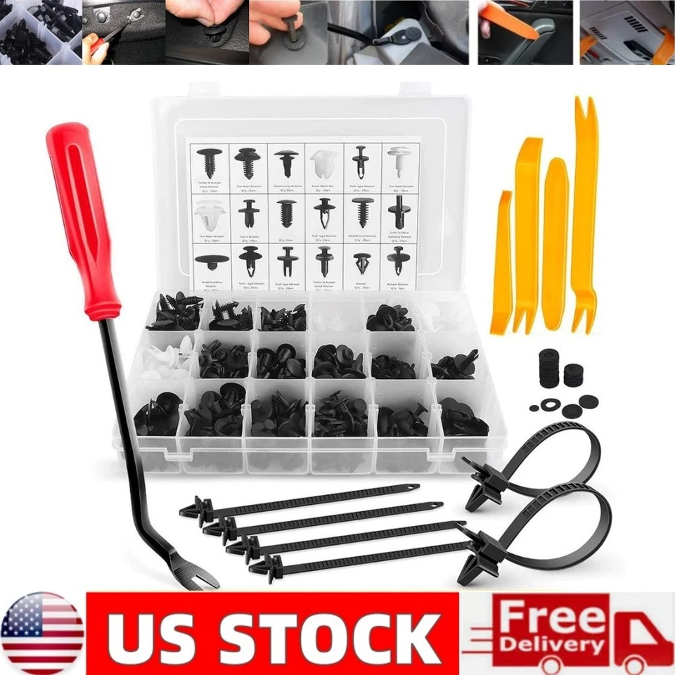 415 piezas clips de plástico para remaches de coche sujetador guardabarros parachoques pasador con kit removedor Foto 1 de 4