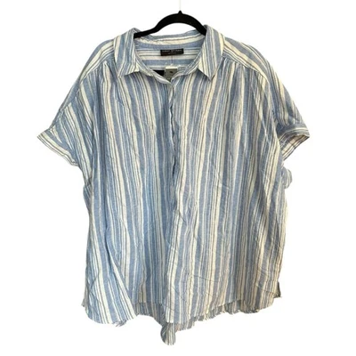 Blusa popover listrada azul branca Lane Bryant manga curta mistura de linho tamanho 22 nova - Imagem 1 de 4