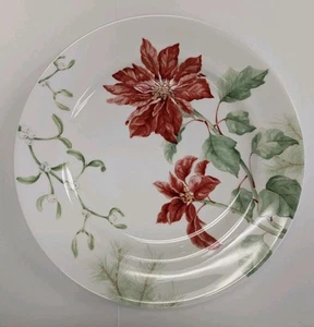 Set (4) Lenox Winter Garden Dinner Plates Poinsettia w/Mistletoe Louise Le Luyer - Picture 1 of 5