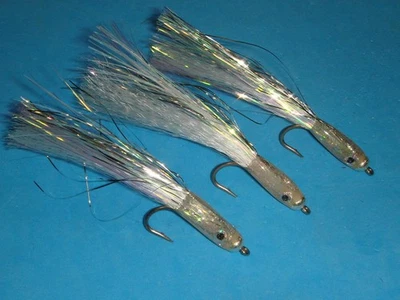 FLY FISHING FLIES - Pearl/Silver Deep SURF CANDY size 1/0 (3 ea.) w/ epoxy - Image 1 of 4