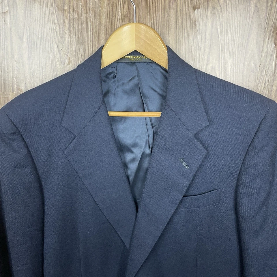 H Freeman and Son USA Made Blazer Jacket Mens 40R Blue Wool Brass Metal Buttons - Image 1 of 4