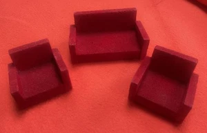 Vintage Lundby Barton Red Dolls House Sofa And 2 Chairs - Picture 1 of 2