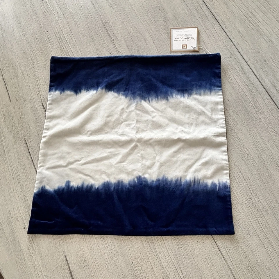 New POTTERY BARN TEEN Blue White Dip Dyed Velvet Square Pillow Cover 18” X 18” - Image 1 of 4