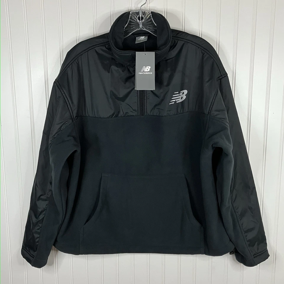 New Balance Womens XL Black 1/4 Zip Fleece Pullover Kangaroo Pocket Mock Neck - Image 1 of 4
