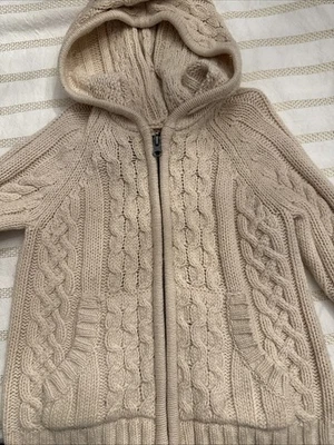 Cárdigan con capucha tejido con cable beige Oshkosh mezcla de algodón de lana talla 4 niño pequeño Foto 1 de 4