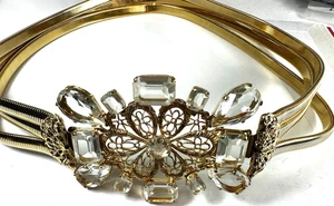 Vintage Belt Schreiner Clear Rhinestone Omega Chain Wide Waist Hook Signed - Picture 1 of 12