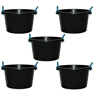 [Set di 5] Secchio 45L Nero con Manici in Corda Costruttori Miscelazione Acqua Stoccaggio Fango - Foto 1 di 9
