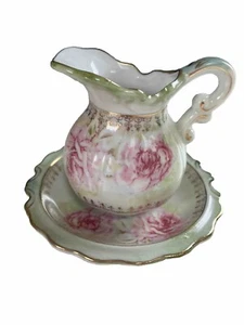 Vintage Lefton Heritage Rosa Rose Mini Krug Teller 5725 handbemalt Goldrand - Bild 1 von 8
