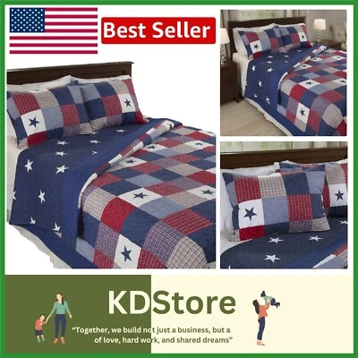 Набор лоскутных одеял Caroline Americana из 3 предметов: двустороннее пэчворк-одеяло Full/Queen - Изображение 1 из 4