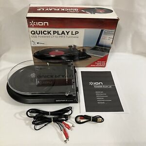 Ion Quick Play Lp Usb Powered Lp-to-Mp3 Turntable with Cables 115 V Tested/Plays