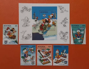 REDONDA 1984 MNH Walt Disney Christmas Winter Sports Mickey Mouse Donald 3358 - Picture 1 of 2