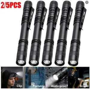 2X/5X LED Flashlight Clip Mini Lights Penlight Pocket Portable Pen Torch Lamp US - Picture 1 of 14