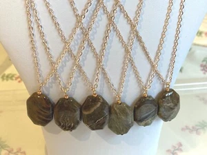 Snakeskin Jasper Octagonal Pendant Necklaces on Rose Gold Plated Cable Chains - Picture 1 of 14