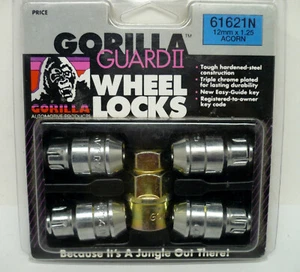New in Package Gorilla Guard II Wheel Locks 12mm x 1.25 Acorn Chrome 61621N - Foto 1 di 3