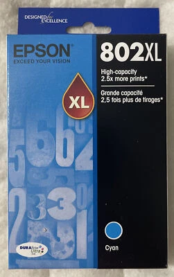 Epson 802XL Cyan High Yield Ink Cartridge T802XL220 Genuine Sealed Retail Box - Image 1 of 4