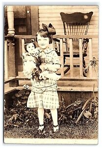 ca1904-18 Cute Child Pose Holding A Doll Rppc Real Photo Postcard Rocking Chair
