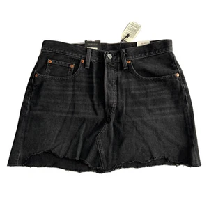 Levi's Women's Ribcage Denim Mini Skirt Deconstructed Black Lake, 32W - Picture 1 of 7