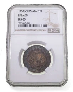 1904 German States Bremen 2 Mark Graded by NGC as MS-65 - Picture 1 of 4