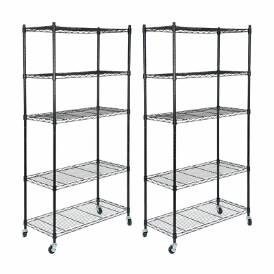 2PCS 5-Tier Shelves Wire Unit Rack Large Space Storage Rolling w/4 Wheel Casters - Image 1 of 4