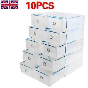 10x Clear Plastic Shoe Storage Boxes Drawer Stackable Foldable Durable Organiser - Picture 1 of 12