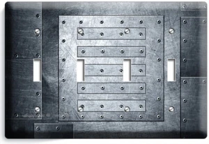 MATAL GRUNGE STEEL RIVETS LOOK LIGHT SWITCH 4 GANG PLATES MAN CAVE GAREGE DECOR - Picture 1 of 1