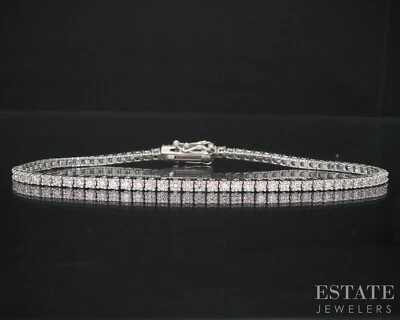 14k White Gold Natural 1.55ctw Diamond Ladies Tennis Bracelet 6.4g 7"L i19134 - Image 1 of 4