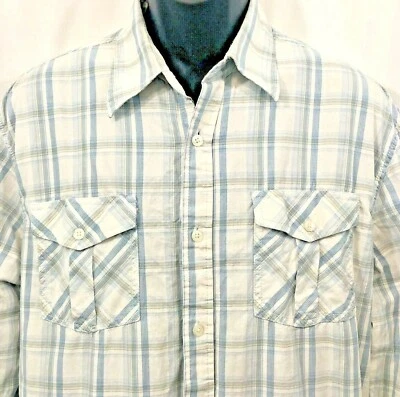 Blue Pronto Uomo Men's Shirt Button Down L Plaid White Blue Gray Long Sleeves - Image 1 of 4