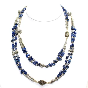 Necklace natural lapis lazuli gemstone chips beaded handmade fashion jewelry - Picture 1 of 4