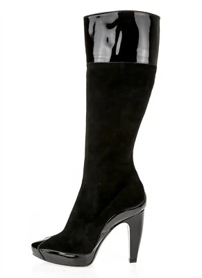 Balenciaga Womens Black Patent Leather Suede Pointy Toe Heel Zip Boots Size 37.5 - Image 1 of 4