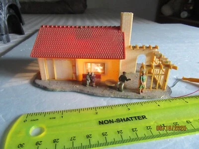 HO -  Faller?  Vintage LED Illuminated Bungalow  w/ People added 6" x 4" x 3" - Image 1 of 4