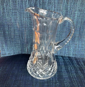 Vintage  Heavy Pressed Glass Crystal Pitcher, 9" Tall - Picture 1 of 9