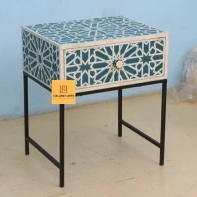 Handmade Chest of 1 Drawer Bedside Table End Table Side Table Blue - Image 1 of 4