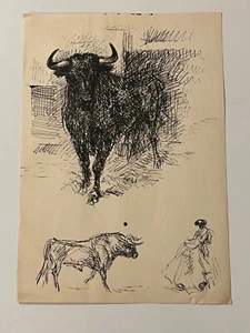 Art Dessin au stylo José Luis REY-VILA (1900-1983) Taureau (L12/A22) - Imagen 1 de 4