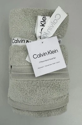 Juego de toallas de mano Calvin Klein Designer de 2 piezas Infinite Solid Aloe 100 % algodón Foto 1 de 4