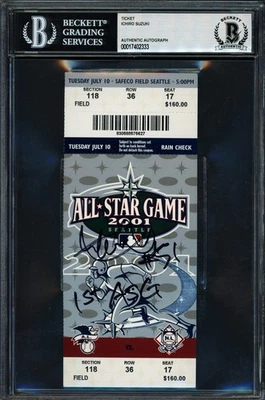 Ichiro Suzuki Auto 2001 All Star Game Ticket Mariners "1st ASG" Beckett 17402333 - Image 1 of 2