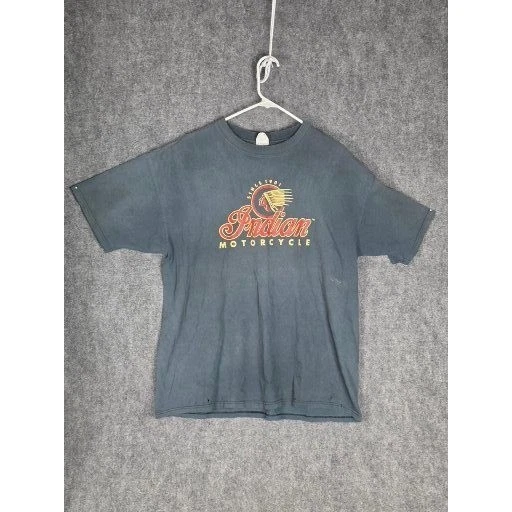 复古印度摩托车图形 T 恤男式 2X 灰色短袖骑手北德克萨斯州 — 第 1/4 张图片