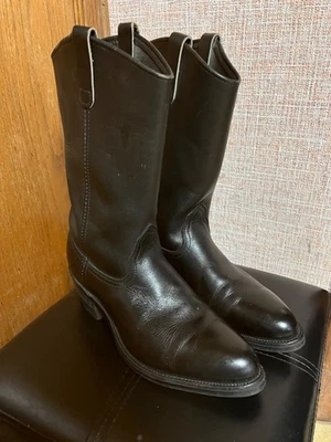 Mason Western Black Leather Cowboy Work Boots Vibram Men's s-10.5D made in USA - Image 1 of 4