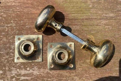 Solid brass Victorian oval Rim mortice lever door knobs pull handles set - Image 1 of 4