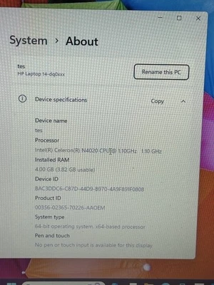 HP Laptop 14-DQ0005DX INTEL(R) CELERON(R) N4020 4GB RAM 64GB (35172) - Image 1 of 4