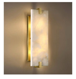 15.7 Natural Square Alabaster Marble Modern Consider Wall Sconce Gold - Picture 1 of 3