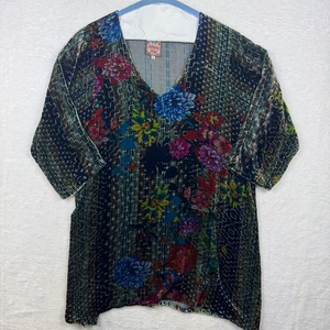 JOHNNY WAS Tappa Multi Color Floral Velvet 3/4 Sleeve Pullover Tunic Top Size XL - Picture 1 of 12
