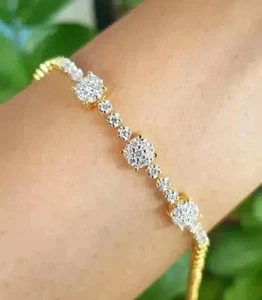 Lab Created Diamond 3Ct Cut Women's Tennis Bracelet 14K Yellow Gold Plated 7.5” - Picture 1 of 5