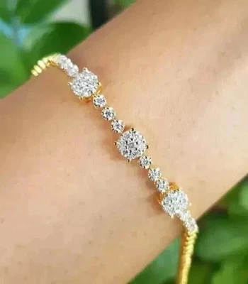 Lab Created Diamond 3Ct Cut Women's Tennis Bracelet 14K Yellow Gold Plated 7.5” - Image 1 of 4