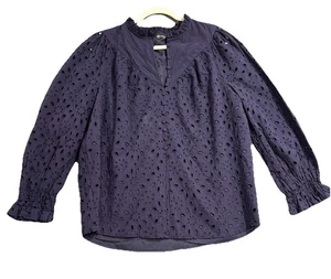 Blusa PRETTY GARDEN Top Mujer XXL Azul Marino Tejida Ojales Abotonada Salir - Imagen 1 de 8