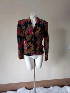 Vintage Whimsigoth Academia Blazer M Floral Crop Earth Tone Rose Office Cottage - Picture 1 of 14