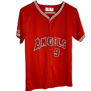 Anaheim Angels Youth Baseball Jersey L Red Buttons Figgins Short Sleeve #9 - Picture 1 of 6